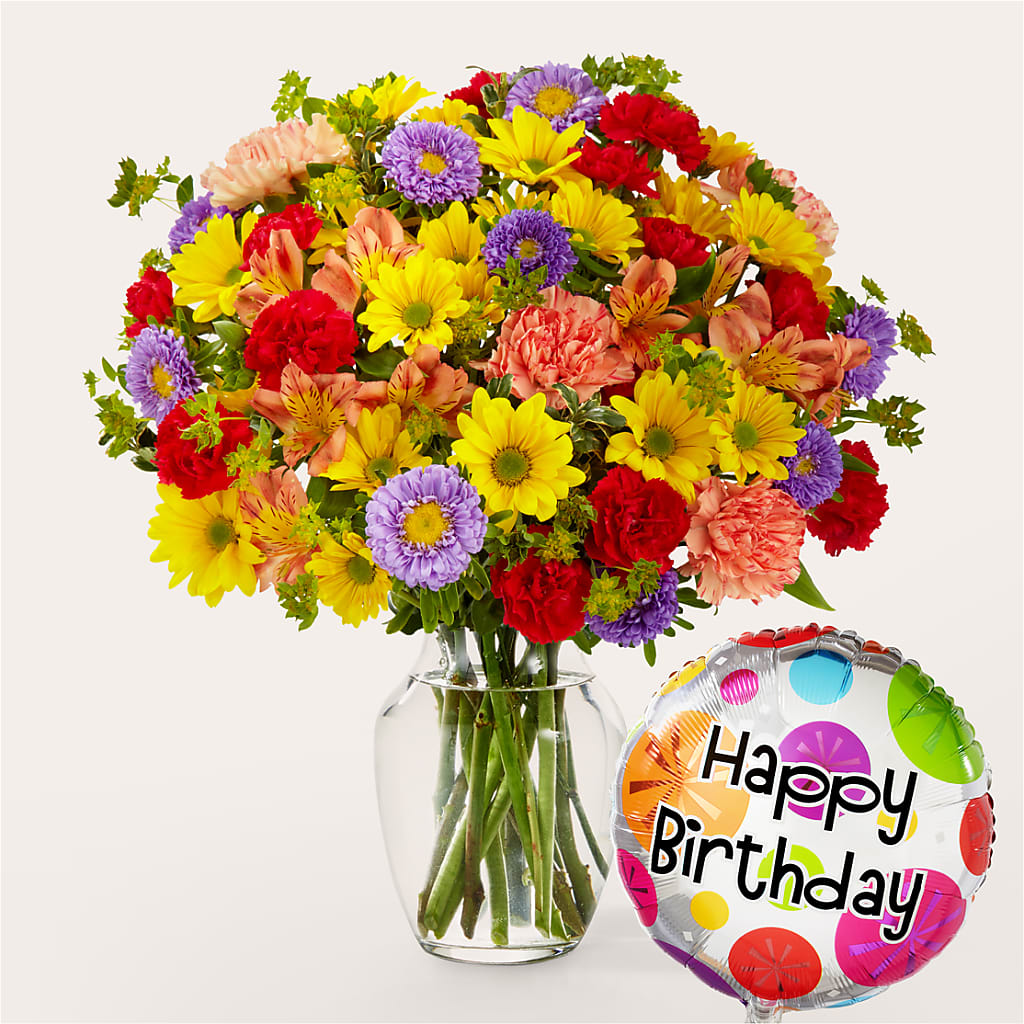Kaleidoscope Bouquet with Birthday Balloon – Flowers By Pj Inc, Tuckerton NJ