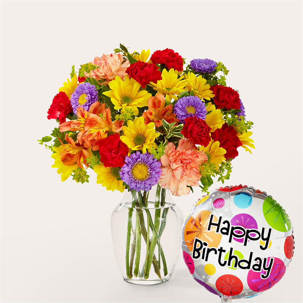Kaleidoscope Bouquet with Birthday Balloon – Flowers By Pj Inc, Tuckerton NJ