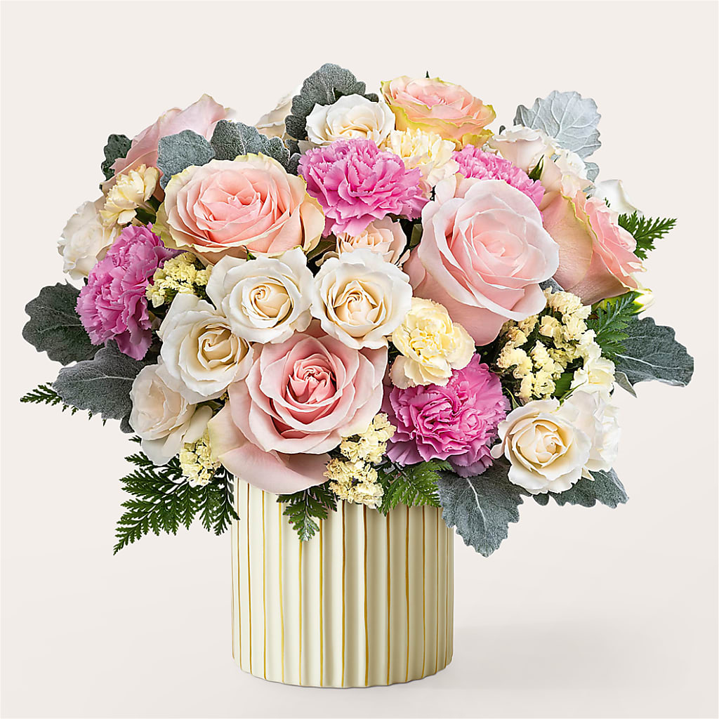 Blissful Moments Bouquet with Ivory Vase – Flowers By Pj Inc, Tuckerton NJ