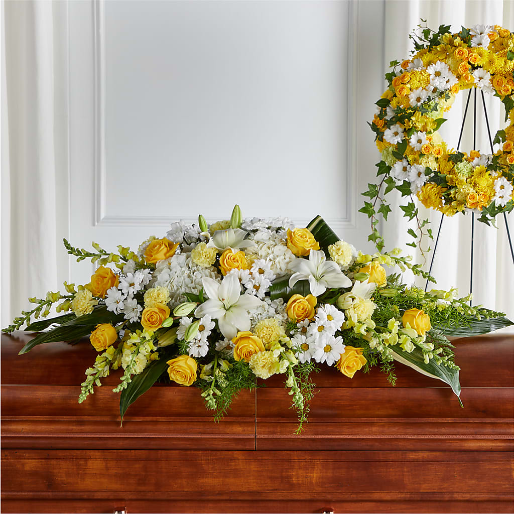 Golden Harmony Casket Spray – Flowers By Pj Inc, Tuckerton NJ