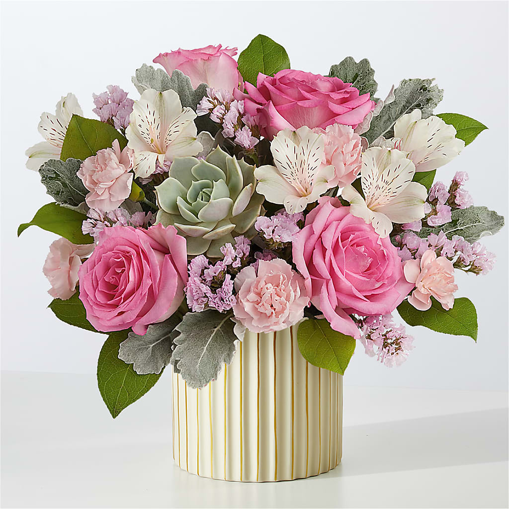 Dusty Rose Bouquet with Ivory Vase –  Flowers By Pj Inc, Tuckerton NJ