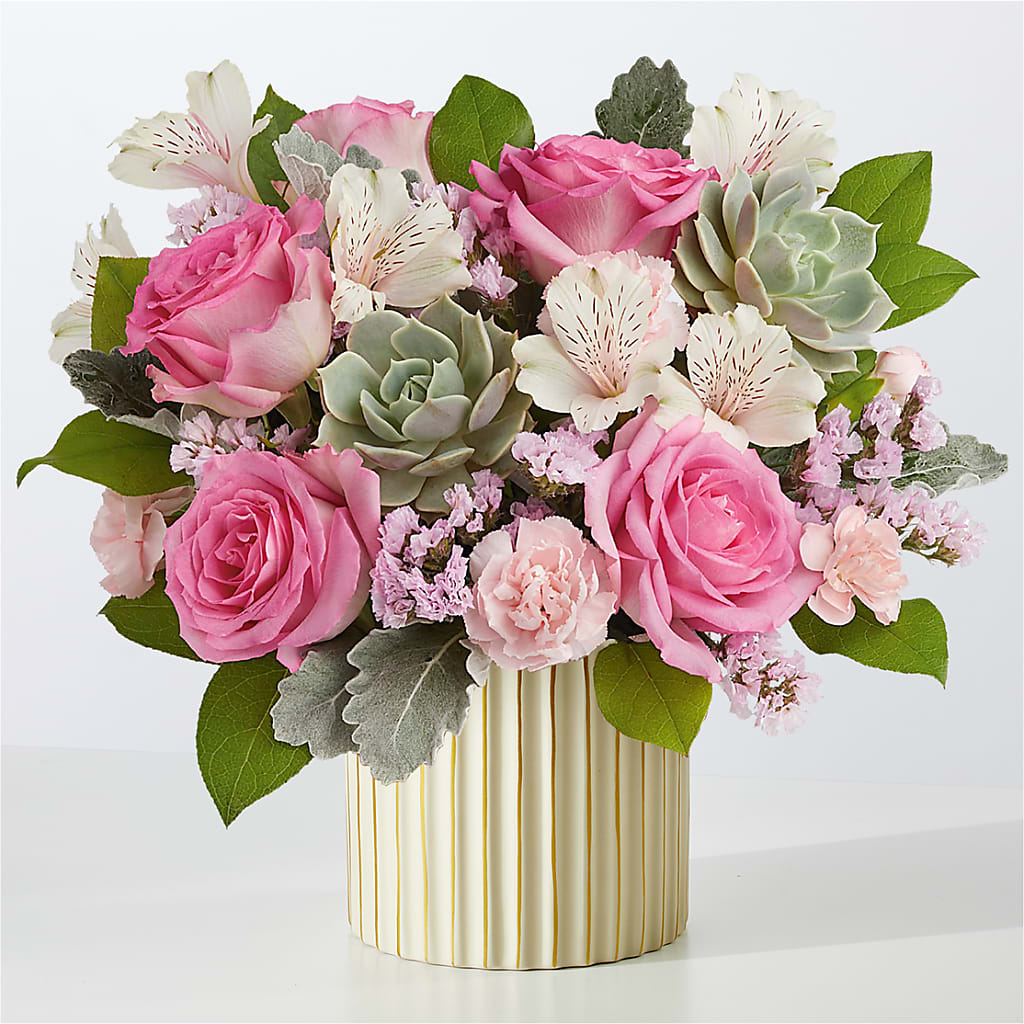 Dusty Rose Bouquet with Ivory Vase –  Flowers By Pj Inc, Tuckerton NJ