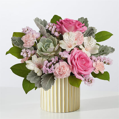 Dusty Rose Bouquet with Ivory Vase –  Flowers By Pj Inc, Tuckerton NJ