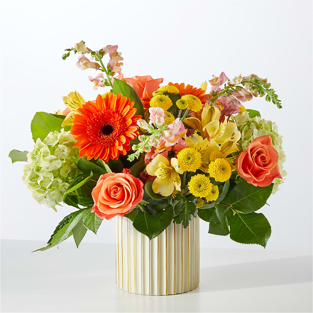 Autumn Sunshine Bouquet with Ivory Vase –  Flowers By Pj Inc, Tuckerton NJ